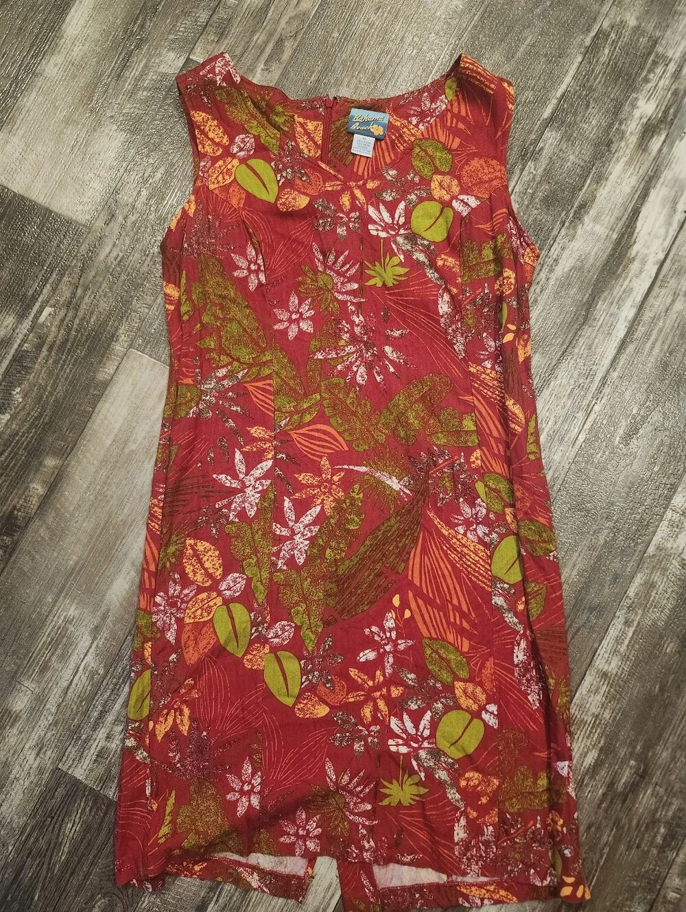 Bahama Beach Tropical Floral Sleeveless Shift Dress Women’s Size 12 Red Rayon Su